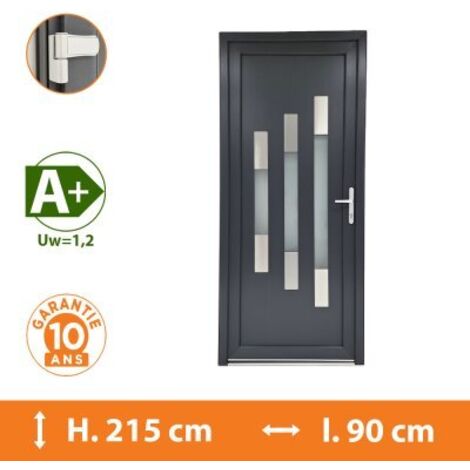 Porte d'entrée PVC Gris - Tirant Gauche - Céphée