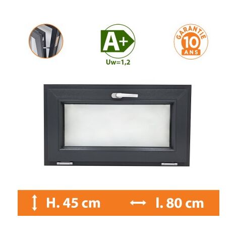 Direct Fenêtres – Châssis abattant gris 45x80 cm – Double vitrage 4/16/4 avec gaz argon – Isolation thermique et acoustique – PVC traité anti-UV