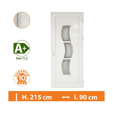 Direct Fenêtres – Porte d'entrée PVC blanc 70 mm – Double vitrage 33.2/14/4 – Isolation thermique Ud 1,4 – Sécurité 5 points de fermeture