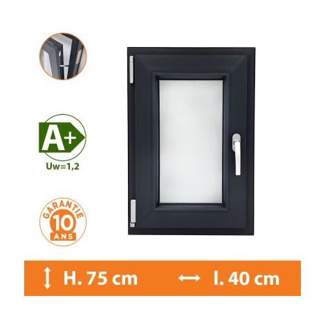 Direct Fenêtres – Fenêtre PVC 1 vantail gris anthracite – Ouverture oscillo-battante – H.75 x l.40 cm – Isolation thermique A+ et acoustique Rw 29dB