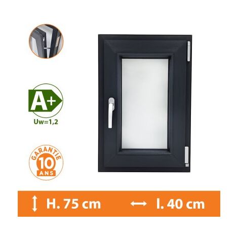 Direct Fenêtres – Fenêtre PVC 1 vantail gris anthracite – H.75 x l.40 cm – Double vitrage 4/16/4 – Ouverture oscillo-battante – Isolation thermique Uw=1,2
