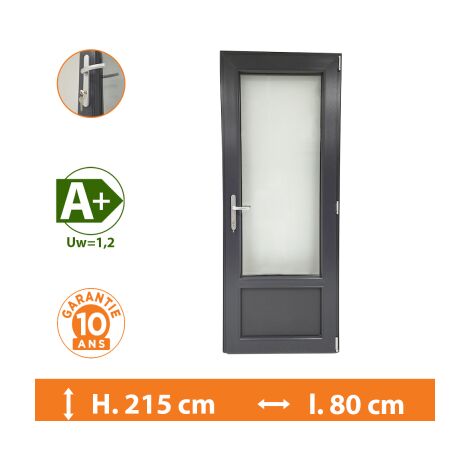 Direct Fenêtres – Porte-fenêtre 1 vantail gris anthracite – Ouverture à la française – H.215 x l.80 cm – Double vitrage A+ isolation thermique