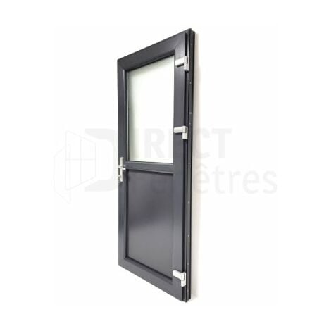Porte de service 1/2 vitrée - Gris - Tirant Droit - H.205 x l.80 cm