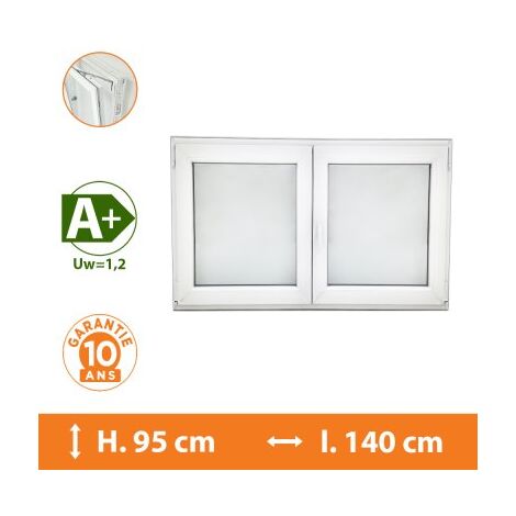 Direct Fenêtres – Fenêtre PVC 2 Vantaux Blanc – H.95 x l.140 cm – Double vitrage A+ avec gaz Argon – Isolation thermique et acoustique optimales