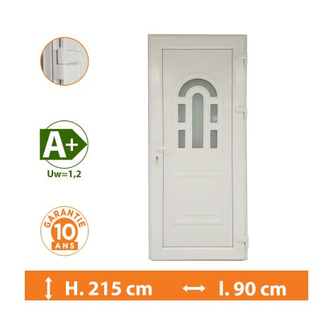 Direct Fenêtres – Porte d'entrée PVC blanc 70mm – Double vitrage 33.2/14/4 – Isolation thermique Ud 1,4 – Sécurité 5 points – Seuil extra plat PMR