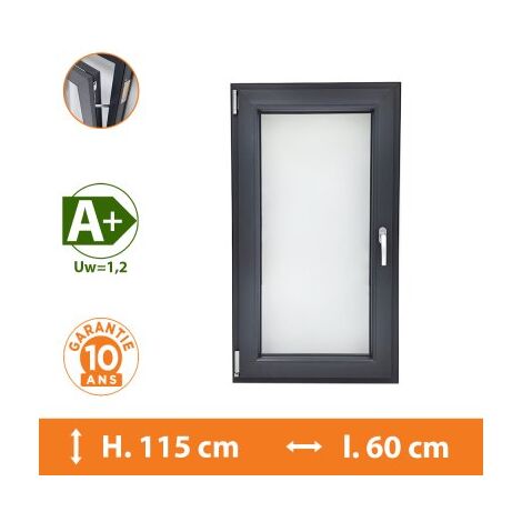 Direct Fenêtres – Fenêtre PVC 1 vantail gris anthracite – H.115 x l.60 cm – Double vitrage 4/16/4 – Isolation A+ et acoustique Rw 29dB