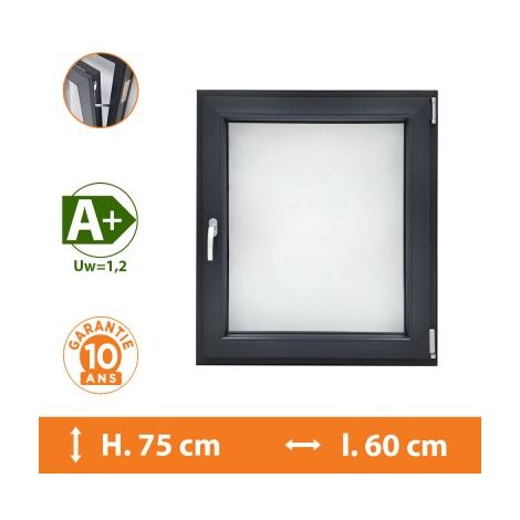 Direct Fenêtres – Fenêtre PVC 1 vantail oscillo-battante – H.75 x l.60 cm – Double vitrage 4/16/4 avec argon – Isolation thermique Uw = 1,2