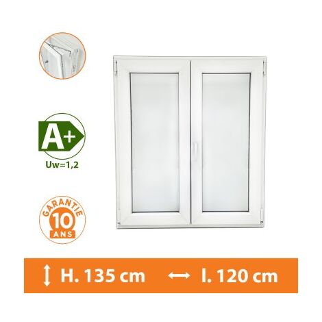 Direct Fenêtres – Fenêtre PVC 2 vantaux blanc H.135 x l.120 cm – Double vitrage 4/16/4 – Isolation thermique A+ – Ouverture oscillo-battante