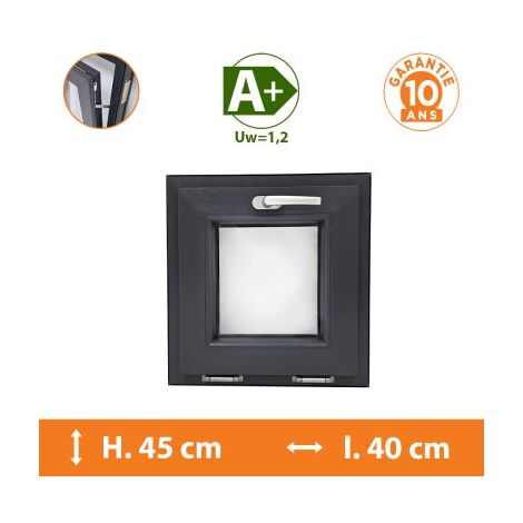 Direct Fenêtres – Châssis abattant gris anthracite RAL 7016 – Dimensions H.45 x l.40 cm – Double vitrage 4/16/4 – Isolation thermique A+ Uw=1,2