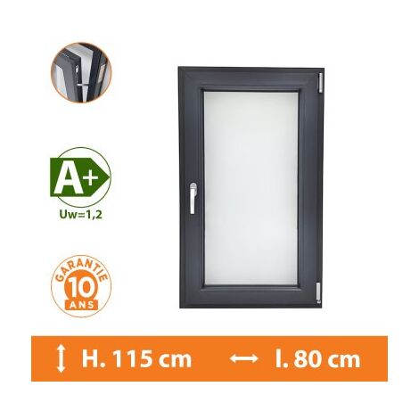 Direct Fenêtres – Fenêtre PVC 1 vantail gris 115x80 cm – Double vitrage 4/16/4 – Isolation thermique A+ – Ouverture oscillo-battante