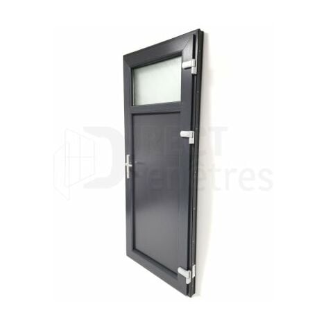 Porte de service 1/4 vitrée - Gris - Tirant Droit - H.205 x l.80 cm