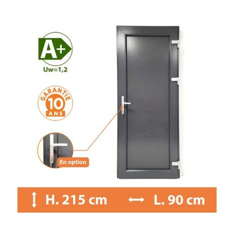 Direct Fenêtres – Porte de service PVC gris anthracite – Isolation thermique optimale A – Hauteur 215 cm – Largeur 90 cm – 5 chambres – 10 ans de garantie