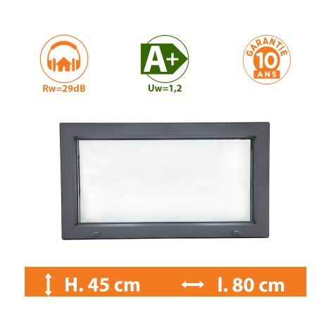 Direct Fenêtres – Châssis fixe gris anthracite 45x80cm – Double vitrage 4/16/4 – Isolation A+ Uw 1,2 – Épaisseur dormant 70mm – Renfort acier 1,5mm