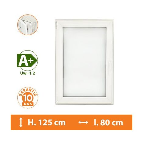 Direct Fenêtres – Fenêtre PVC 1 vantail blanche – H.125 x l.80 cm – Double vitrage 4/16/4 avec argon – Ouverture oscillo-battante anti fausse manœuvre