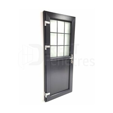 Porte de service 1/2 vitrée croisillons - Gris - Tirant gauche - vitrage clair - H.195 x l.80 cm