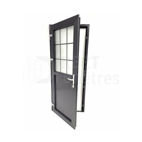 Porte de service 1/2 vitrée croisillons - Gris - Tirant gauche - vitrage clair - H.195 x l.80 cm