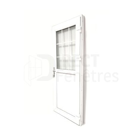 Porte de service 1/2 vitrée croisillons - Blanc - vitrage clair - H.195 x l.80 cm
