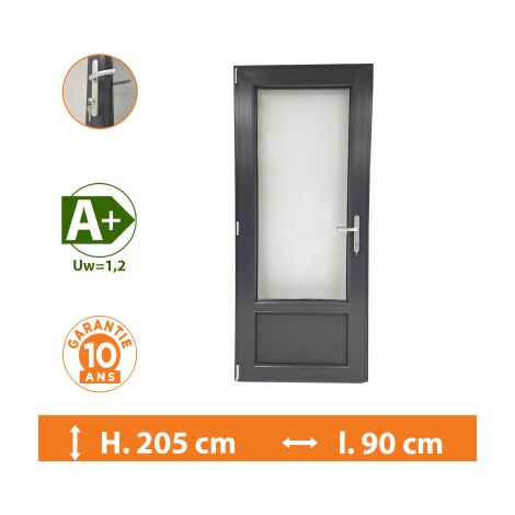 Direct Fenêtres – Porte-fenêtre 1 vantail gris anthracite – Ouvrant à la française – H.205 x l.90 cm – Double vitrage A+ isolation thermique