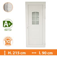 Direct Fenêtres – Porte d'entrée PVC blanc 83cm – Double vitrage fe gaz argon – Isolation thermique A – Seuil aluminium PMR 18mm – 10 ans de garantie