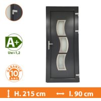 Direct Fenêtres – Porte d'entrée PVC gris 1 vantail tirant droit – Double vitrage 33.2/14/4 – Isolation thermique Ud = 1,4 – Épaisseur dormant 70 mm