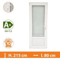 Direct Fenêtres – Porte-fenêtre PVC 1 vantail blanc – Tirant gauche – H.215 x l.80 cm – Double vitrage 4/16/4 – Isolation thermique A+