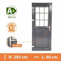 Porte de service 1/2 vitrée croisillons - Gris - Tirant Gauche - H.205 x l.90 cm