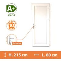 Direct Fenêtres – Porte de service PVC blanche – Tirant droit – H.215 x l.80 cm – Isolation thermique A – Seuil aluminium PMR – 10 ans de garantie