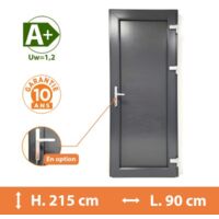 Direct Fenêtres – Porte de service PVC gris anthracite – Isolation thermique optimale A – Hauteur 215 cm – Largeur 90 cm – 5 chambres – 10 ans de garantie