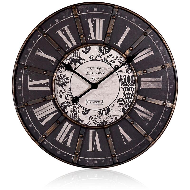 Melko Deco Clock 60CM vintage da parete grande con struttura in metallo a  muro stazione di clock da parete orologio slave orologio nero