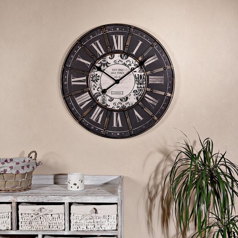 Melko Deco Clock 60CM vintage da parete grande con struttura in metallo a  muro stazione di clock da parete orologio slave orologio nero