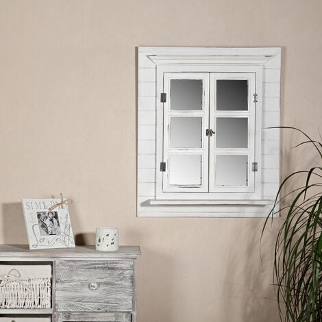 Melko specchio da parete con persiane 64x54cm Shabby Chic bianco specchio  finestra con mensola appesa specchio