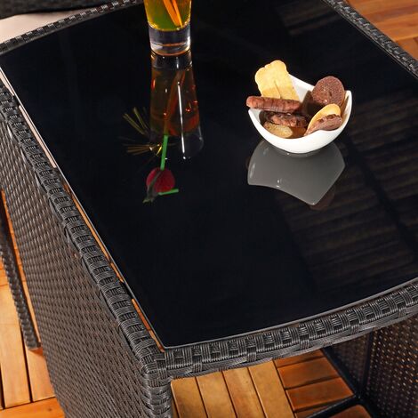 LIFEZEAL Set Giardino In Rattan 3 Pezzi – 2 Poltrone Con Cuscini E Tavolino In Vetro Temperato Per Balcone E Terrazzo
