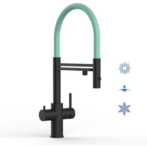 5 Wege Wasserhahn Küchenarmatur, Edelstahl Massiv mit 360° schwenkbarem Auslauf, abnehmbare 2 strahl Handbrause, PVD Schwarz Matt / Türkis (1/5)