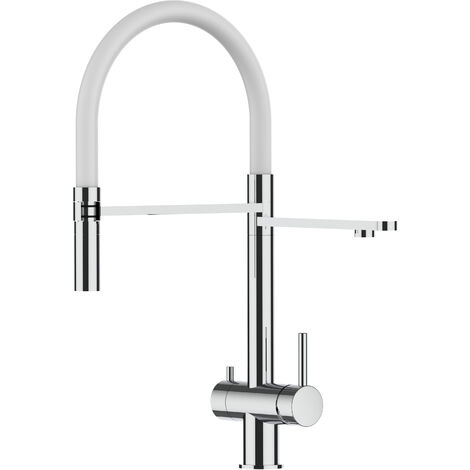 3 Wege Wasserhahn Edelstahl Massiv Kuechenarmatur mit Weiss 360 schwenkbarem Auslauf und abnehmbare 2 strahl Handbrause - Edelstahl Hochglanz (1/5)