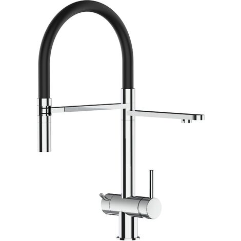 3 Wege Wasserhahn Edelstahl Massiv Kuechenarmatur mit Schwarz 360 schwenkbarem Auslauf und abnehmbare 2 strahl Handbrause - Edelstahl Hochglanz (1/5)