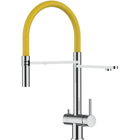 3 Wege Wasserhahn Edelstahl Massiv Kuechenarmatur mit Gelb 360 schwenkbarem Auslauf und abnehmbare 2 strahl Handbrause - Edelstahl Hochglanz (1/5)