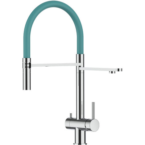 3 Wege Wasserhahn Edelstahl Massiv Kuechenarmatur mit Tuerkis 360 schwenkbarem Auslauf und abnehmbare 2 strahl Handbrause - Edelstahl Hochglanz (1/5)