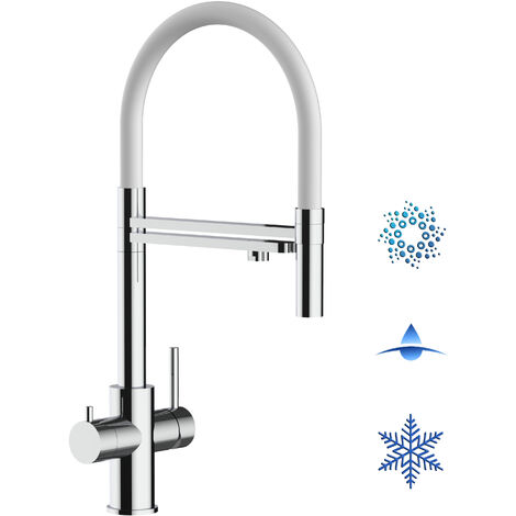 5 Wege Wasserhahn Edelstahl Massiv Kuechenarmatur mit Weiss 360 schwenkbarem Auslauf und abnehmbare 2 strahl Handbrause - Edelstahl Hochglanz (1/5)