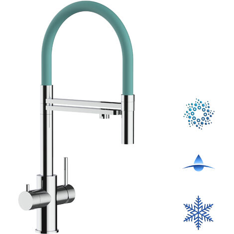 5 Wege Wasserhahn Edelstahl Massiv Kuechenarmatur mit Tuerkis 360 schwenkbarem Auslauf und abnehmbare 2 strahl Handbrause - Edelstahl Hochglanz (1/5)