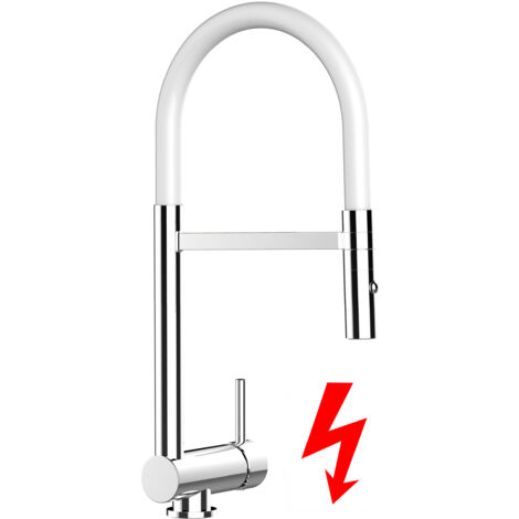 NIEDERDRUCK Unterfenster Wasserhahn Vorfenster Umklappbar 6 CM Verchromt Küchenarmatur mit 360° schwenkbarem Weiß Auslauf und abnehmbare 2 strahl Handbrause (1/5)