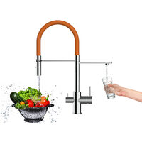 3 Wege Wasserhahn Kueche Spueltischarmatur Verchromt Kuechenarmatur mit Orange 360 schwenkbarem Auslauf und abnehmbare 2 strahl Handbrause