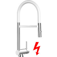 NIEDERDRUCK Unterfenster Wasserhahn Vorfenster Umklappbar 6 CM Verchromt Küchenarmatur mit 360° schwenkbarem Weiß Auslauf und abnehmbare 2 strahl Handbrause