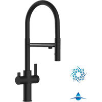 4 Wege Wasserhahn Küchenarmatur Spültischmischer, Schwarz Matt mit 360° schwenkbarem Auslauf, abnehmbare 2 strahl Handbrause, Flex-Schlauch oben in Schwarz - VZFC Linie