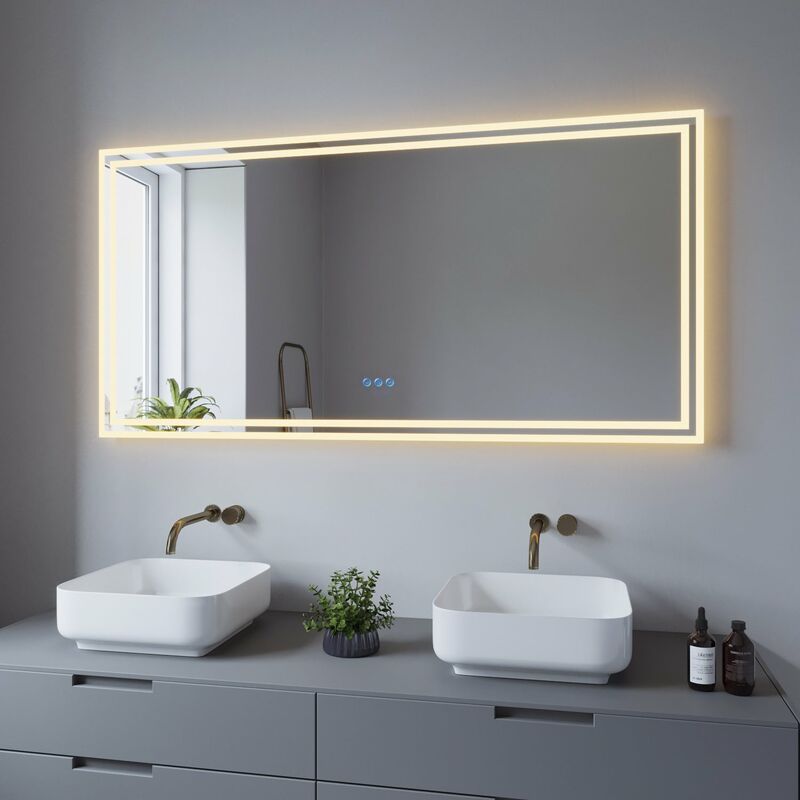 LED BAD SPIEGEL mit Beleuchtung für Badezimmer Badspiegel Touchschalter kaltweiß 