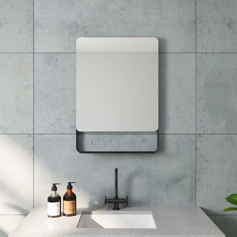 AQUABATOS® Badezimmerspiegel Wandspiegel 50x70 cm mit Ablage Schwarz matt Badspiegel ohne Beleuchtung Hängespiegel Moderne Wohnzimmerspiegel Rechteckige Dekospiegel Aluminium Rahmen (1/5)
