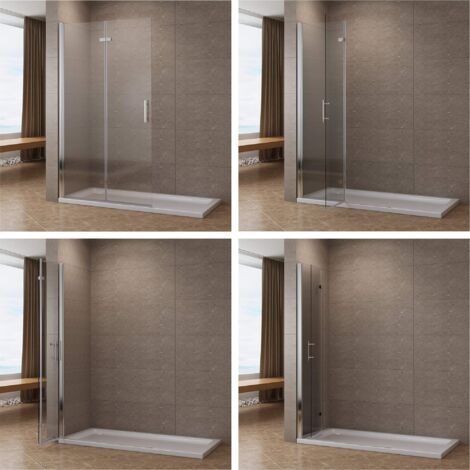 Faltbare Duschabtrennung Mit Festteil & Regalen – 85 X 195 Cm, Nanobeschichtung, Aus Sicherheitsglas