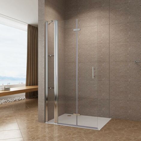 AQUABATOS® Falttür Duschtür mit Festteil Duschwand Glas Faltbar Duschabtrennung Walk in Dusche 6 mm Echtglas mit Lotus Effekt Easy Clean Nanobeschichtung 5. 115 x 197 cm