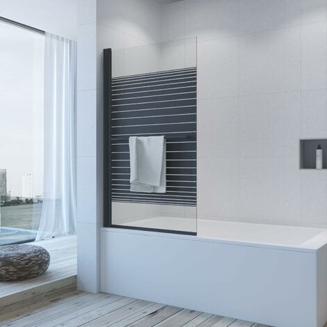 Badewannenfaltwand für Badewanne Eck Duschtrennwand Badewannenaufsatz 5 mm ESG glas mit Nanobeschichtung 7. 80 x 140 cm Schwarz