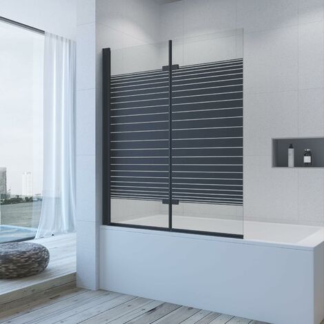 AQUABATOS Badewannenabtrennung Badewannenfaltwand 5 mm ESG glas mit Nano Beschichtung Duschtrennwand für Badewanne 2. 120 x 140 cm  schwarz ohne bohren