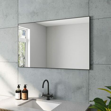 100x60 cm Wandspiegel Modern Badspiegel Rechteckiger Spiegel Mattschwarzer Aluminiumrahmen horizontaler Einbau Geeignet für Badezimmer, Schlafzimmer, Friseursalons, Eingänge usw. (1/5)